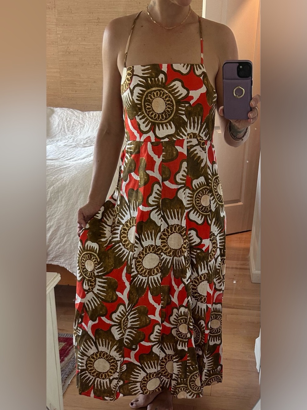 Mara Hoffman Orange, Olive & White Floral Maxi Dress